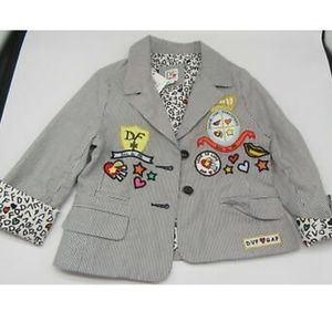 DVF Gap Kids girls blue and white striped blazer with fun and cute badges sz S